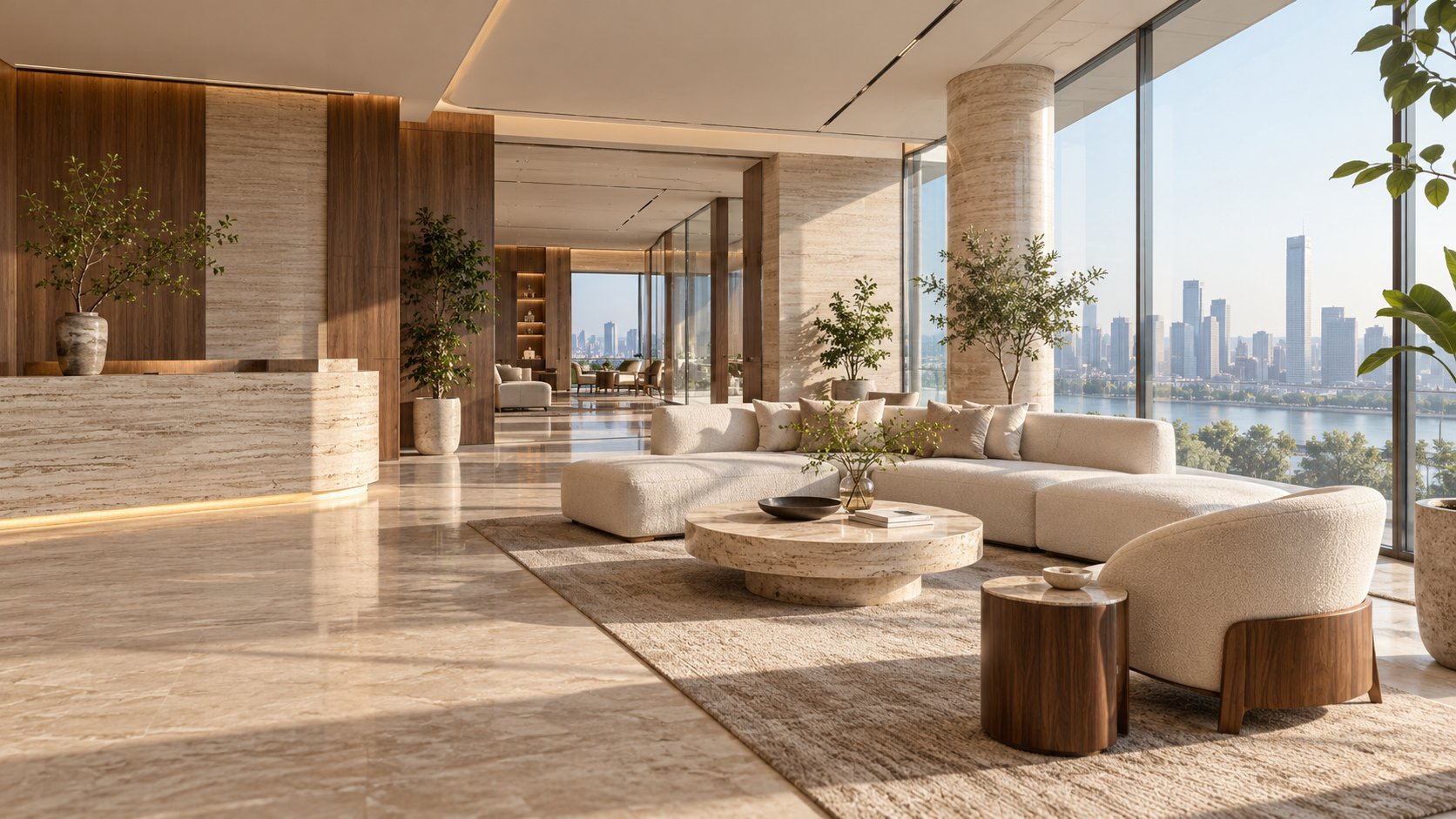 Illustrative aesthetic clinic waiting lounge interior
