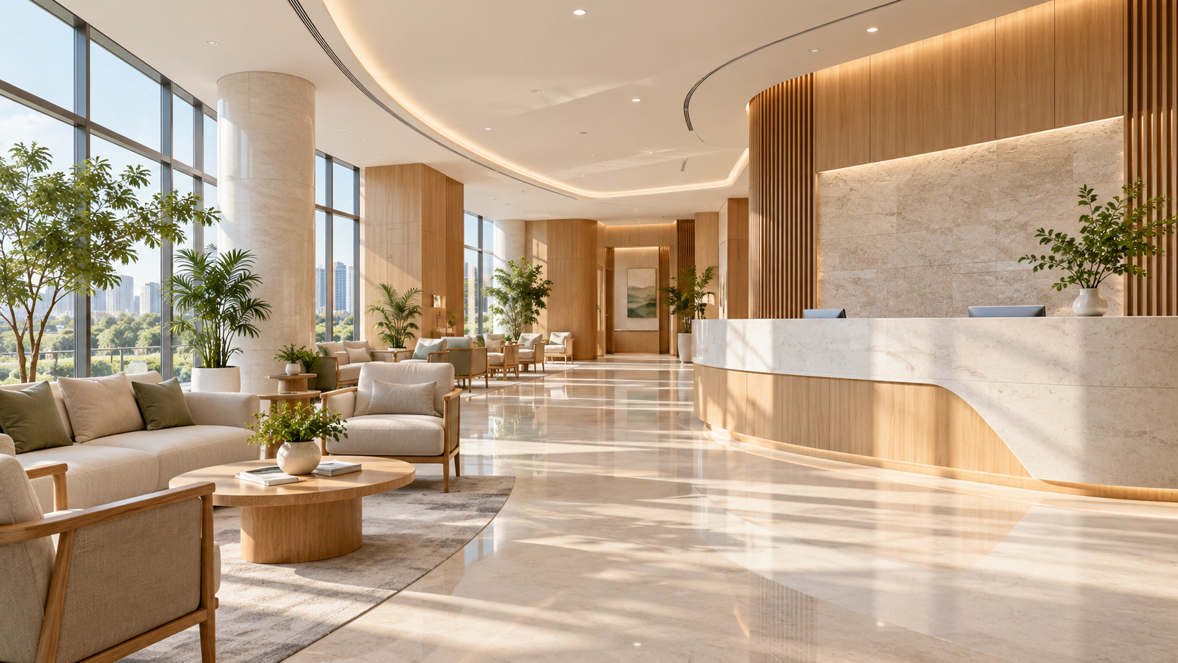 Illustrative modern clinic reception interior
