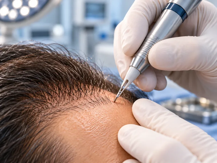 Illustrative hair graft placement with an implanter pen