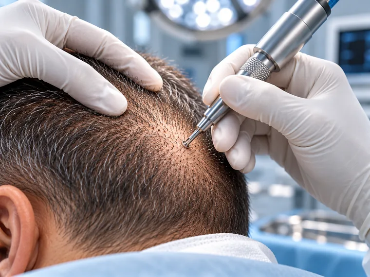 Illustrative FUE follicular unit extraction procedure