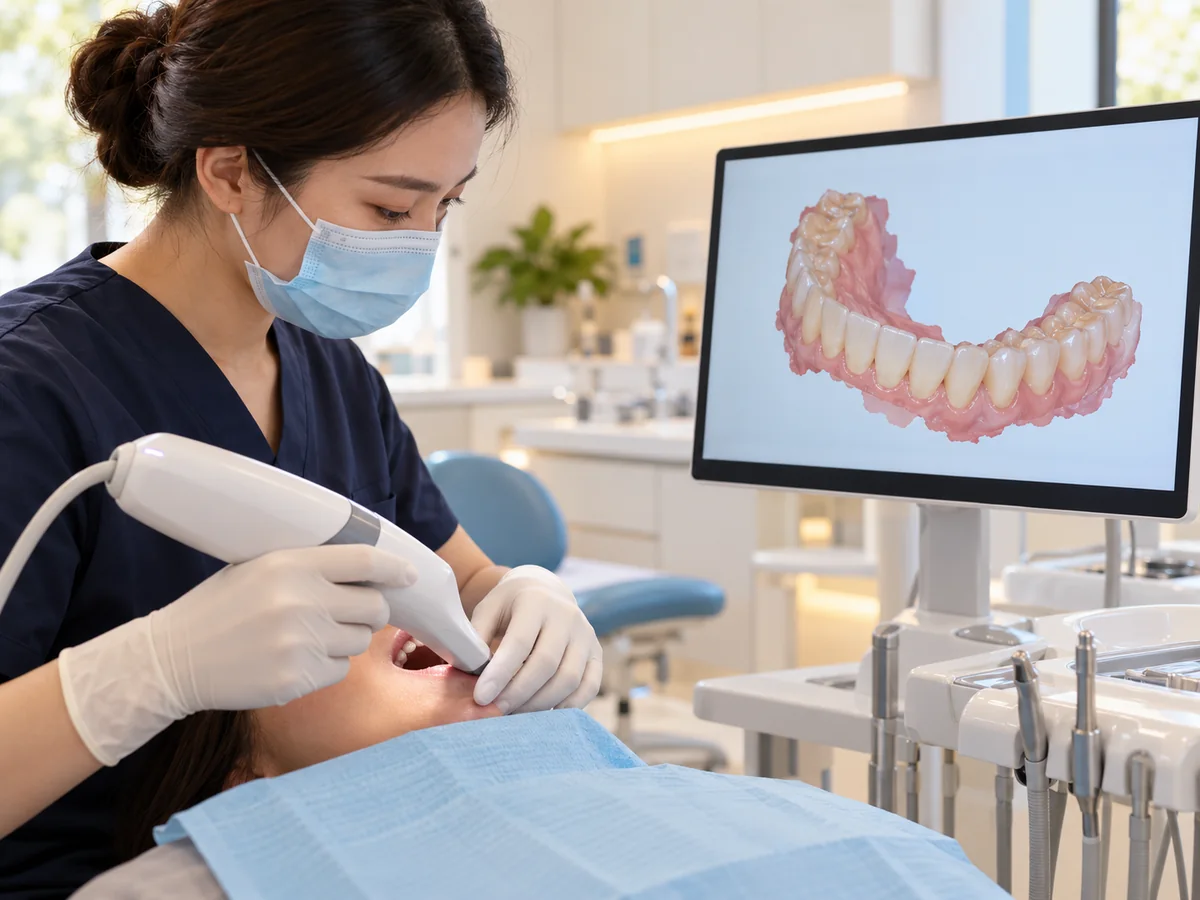 Illustrative intraoral scan and three-dimensional dental model